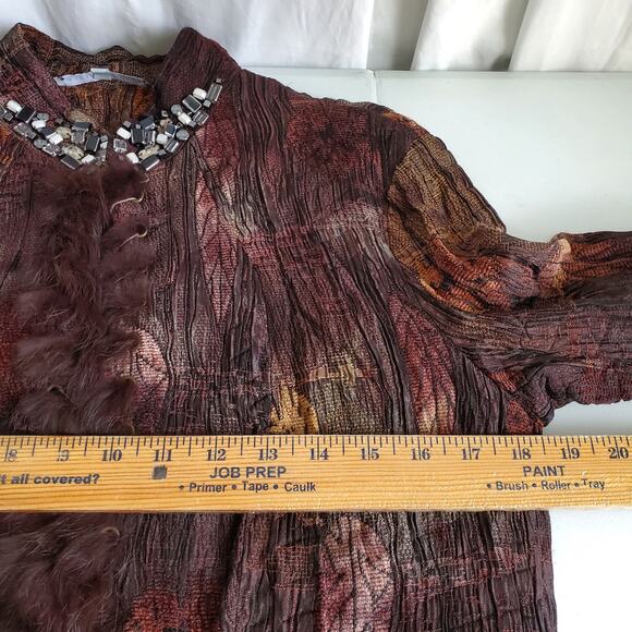 Vtg 90s Women Brown Fur Trim Tapestry Jacket M Fall Artsy Boho Maximalist Funky - Picture 10 of 12